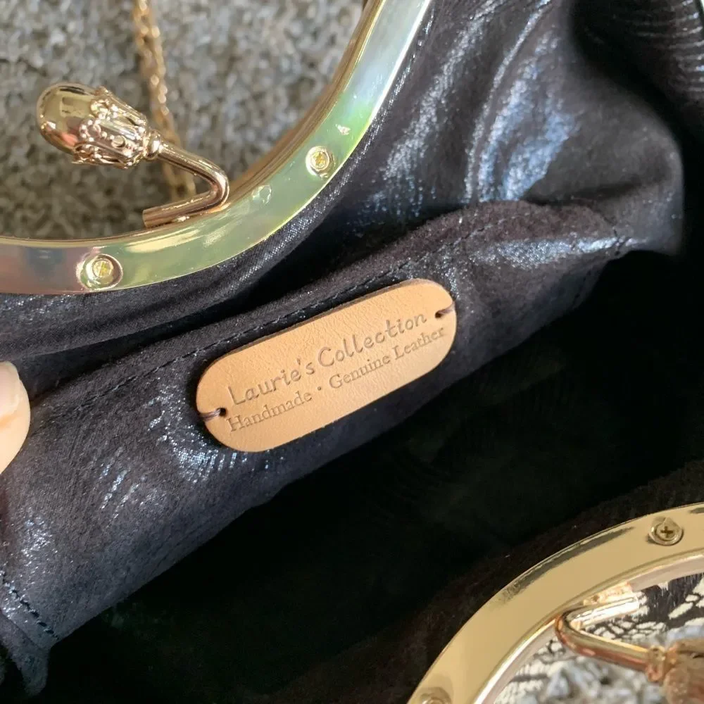 Handmade Real hair-on-horsehide Black Lace Print Kisslock Clutch/Crossbody - Picture 16 of 16